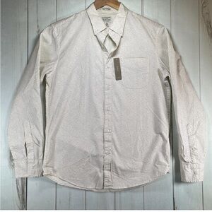 J Crew Shirt Mens Medium White Navy Slim Untucked Secret Wash Stretch Print NWT
